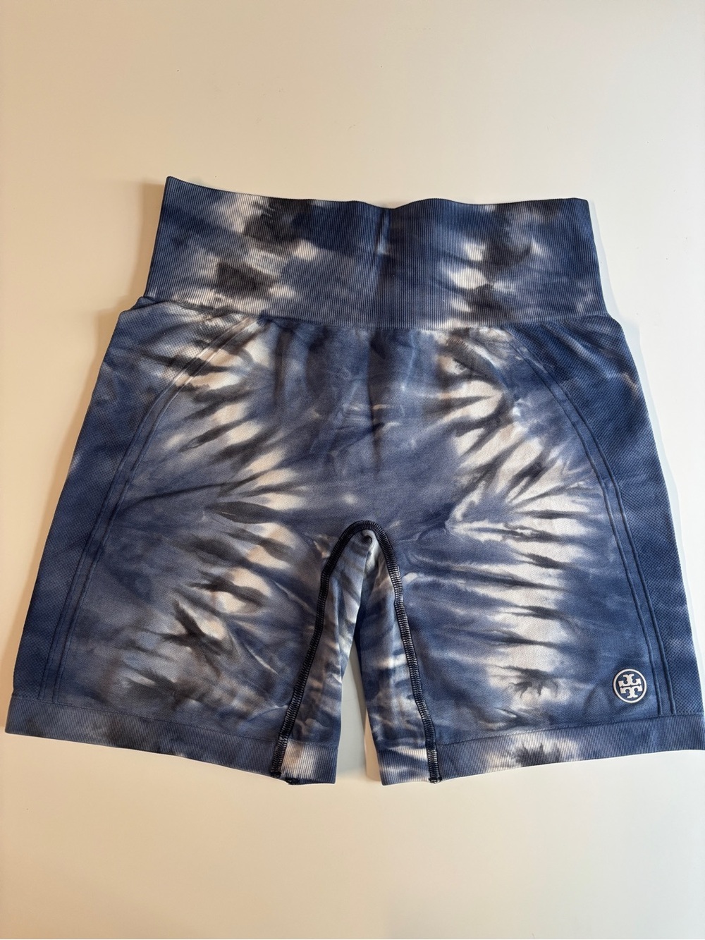 Tory Sport Navy and White Tie-Dye Bike Shorts